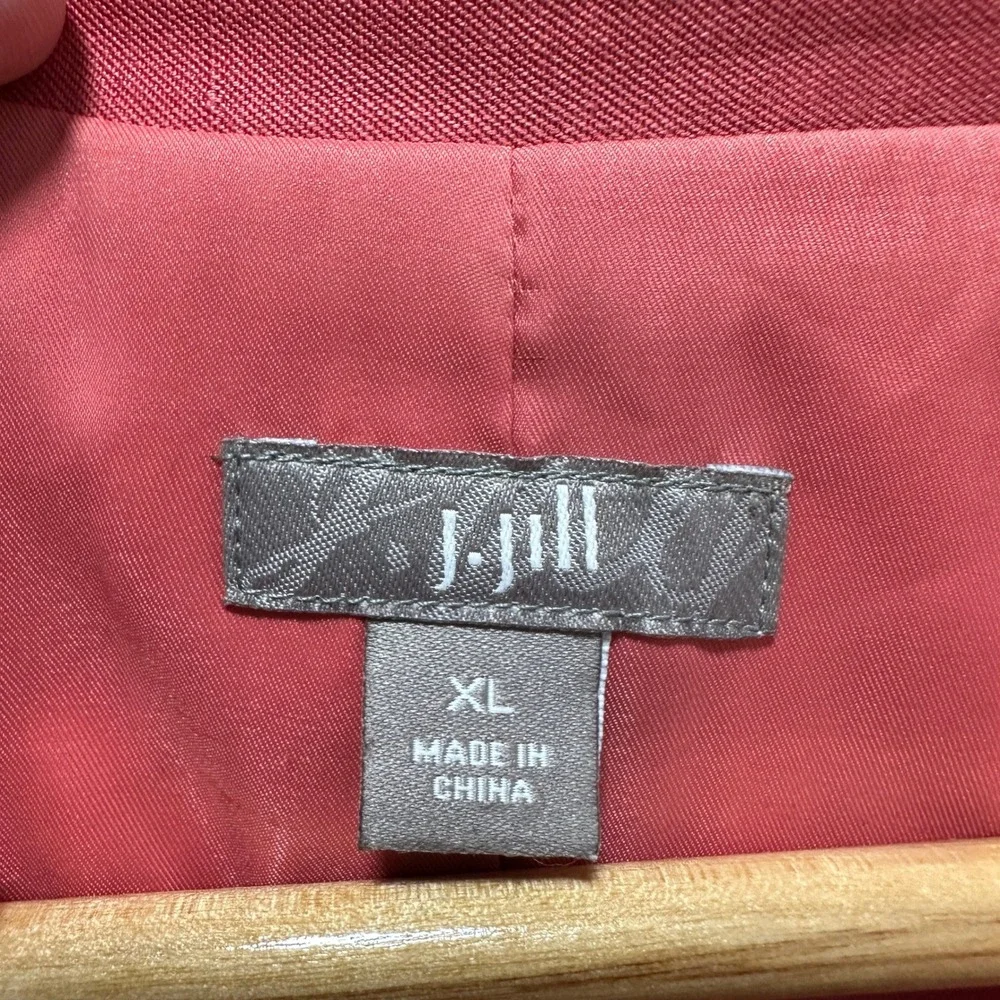 J. Jill Jacket Womens XL Coral Red Silk Linen Blend Button Front Drawstring Back - Picture 2 of 11